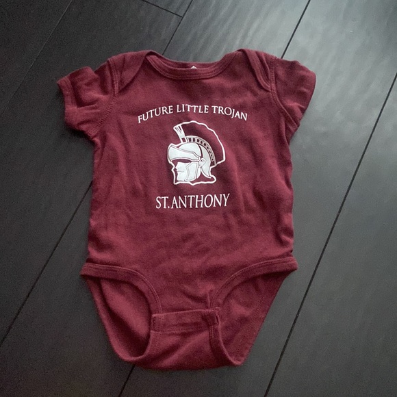 Trojans St. Anthony  burgundy baby onesie size 12M GUC - Picture 1 of 3
